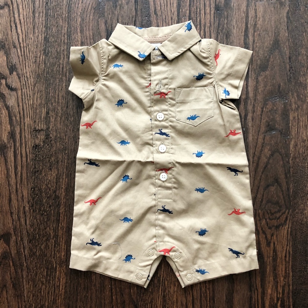 Khaki and colorful dinosaurs baby romper 3mos NWOT